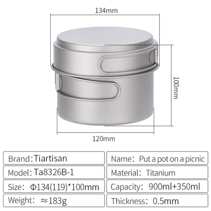 Tiartisan Titanium Folding Handle Camping Pot Frying Pan Set  Lightweight Portable Cookware Equipment For Outdoor Hiking Picnic