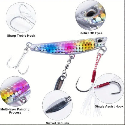 5.8cm 30g Saltwater Vertical Speed Jigs 4Pcs Set Metal Spoon Fishing Lures Equipped with Assist Hooks