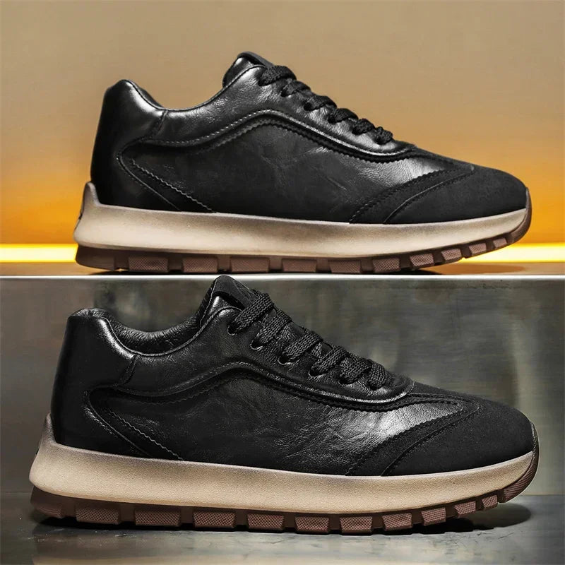 Men’s Leather Casual Sneakers – All-Season Non-Slip Running & Fashion Sports Shoes