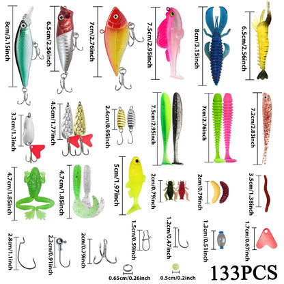 84/107pcs Fishing Lure Kit Soft and Hard Bait Set Gear Layer Metal Jig Spoon For Bass Pike Crank Tackle Accessories with Box