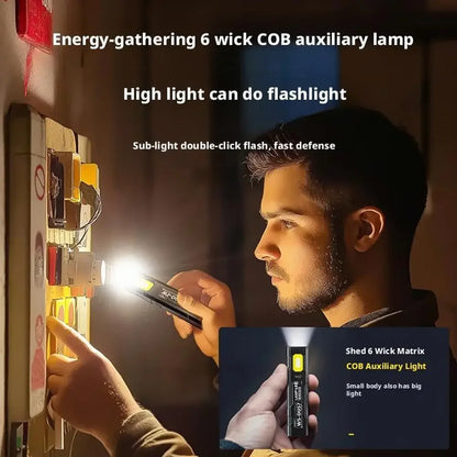 Powerful 550LM EDC Flashlight USB C Rechargeable Portable Torch with COB Red and Blue Lights Outdoor Portable Pen Clip Lantern