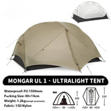 2 - Person Ultralight Backpacking Tent: Mongar UL 2 with 20D Waterproof Fabric,Ideal for Hiking,Survival,and Camping Adventures