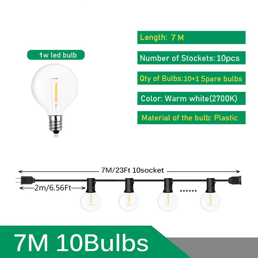110V/220V Outdoor String Lights LED G40 Festoon Fairy Patio Garland Lamp Wedding Street Camping Garden Party Decoration Lights