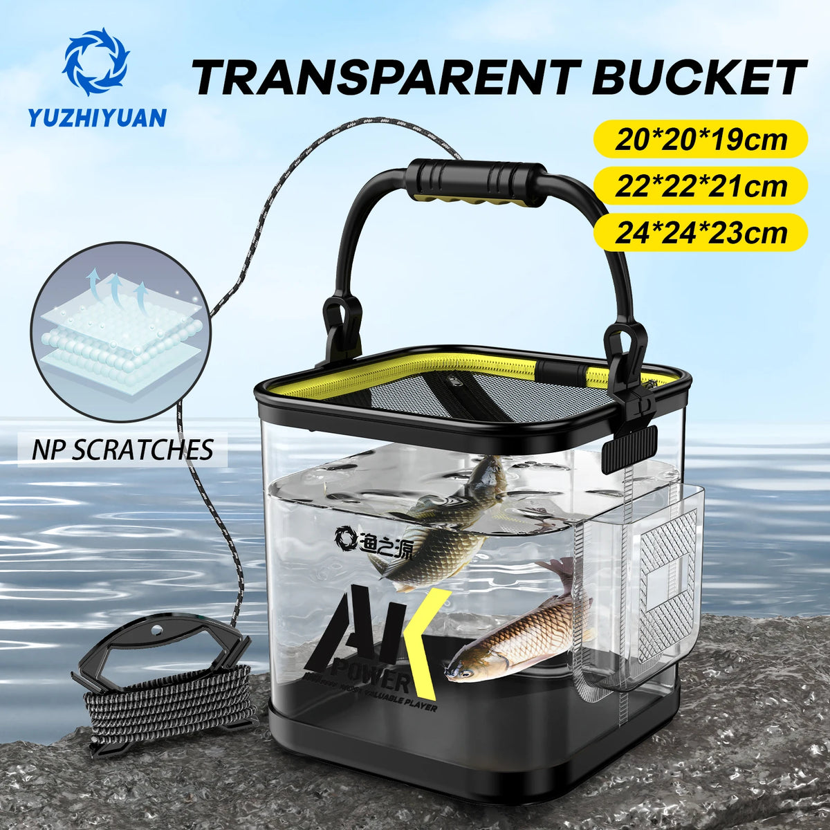 YUZHIYUAN Transparent Foldable Live Fish Bucket