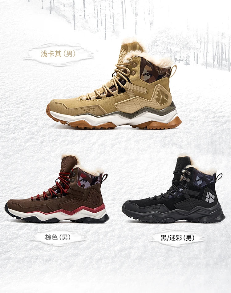 RAX Hiking Boots Men Waterproof Winter Snow Boots Fur lining Lightweight Trekking Shoes Warm Outdoor Sneakers Mountain Boots Men