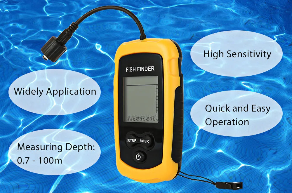 Portable Sonar Fish Finder with Fish Alarm, 100m Depth