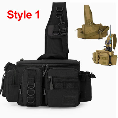 Fishing Tackle Sling Backpack with Rod Holder