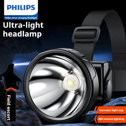 Philips LED Headlamp Sensor Head Flashlight of Lighting Type-C Rechargeable Headlight Outdoor Camping Fishing Lantern