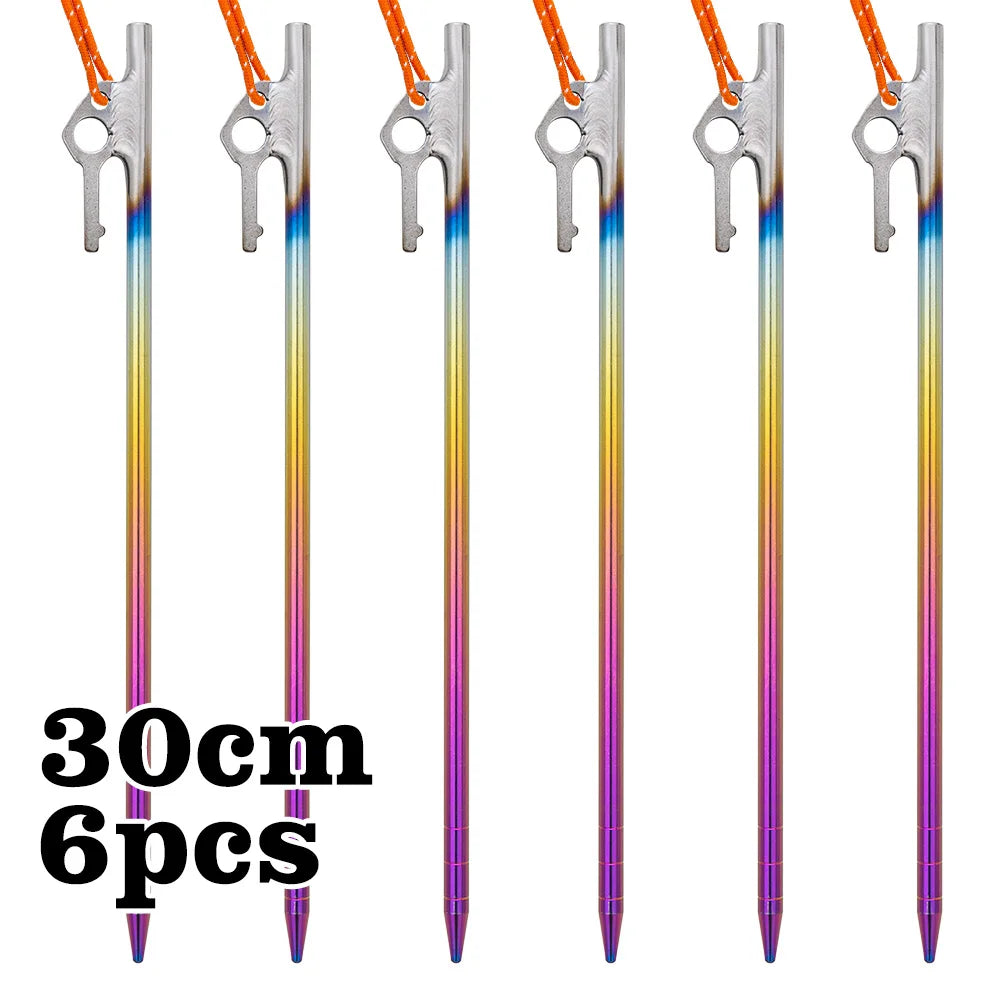TiTo Camping Tent Accessories Supplies Colorful Titanium Tent Pegs Stakes Heavy Duty Ground Nails 30cm/35cm/40cm for Hard Soil