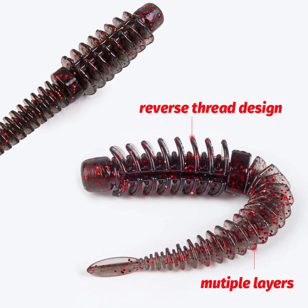 10PCS Soft Lures 6.5cm 7.5cm 8.5cm Thread TPE Worm Jig Hook Carp Fishing Tackle Pesca Swimbait Gear Fishy Flavor Kit Bait