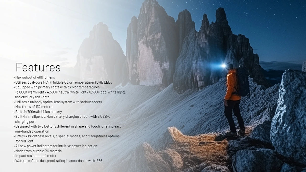 NITECORE NU25 MCT UL 400Lumens USB-C Rechargeable Headlamp Built-in 650mAh Battery for outdoor activities Lighting