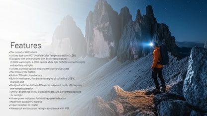 NITECORE NU25 MCT UL 400Lumens USB-C Rechargeable Headlamp Built-in 650mAh Battery for outdoor activities Lighting