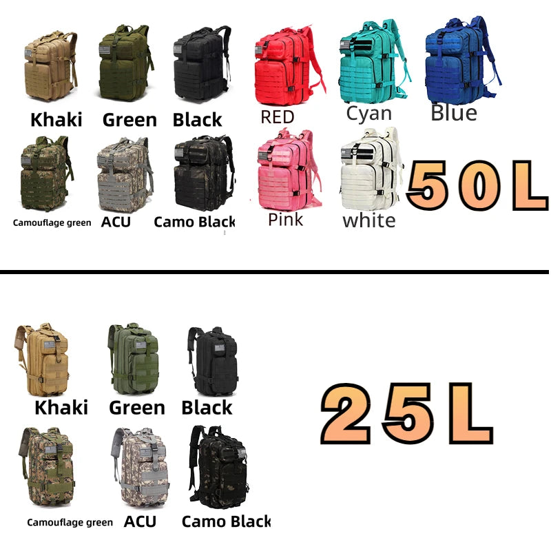25L/50L Waterproof Tactical Hiking Backpack