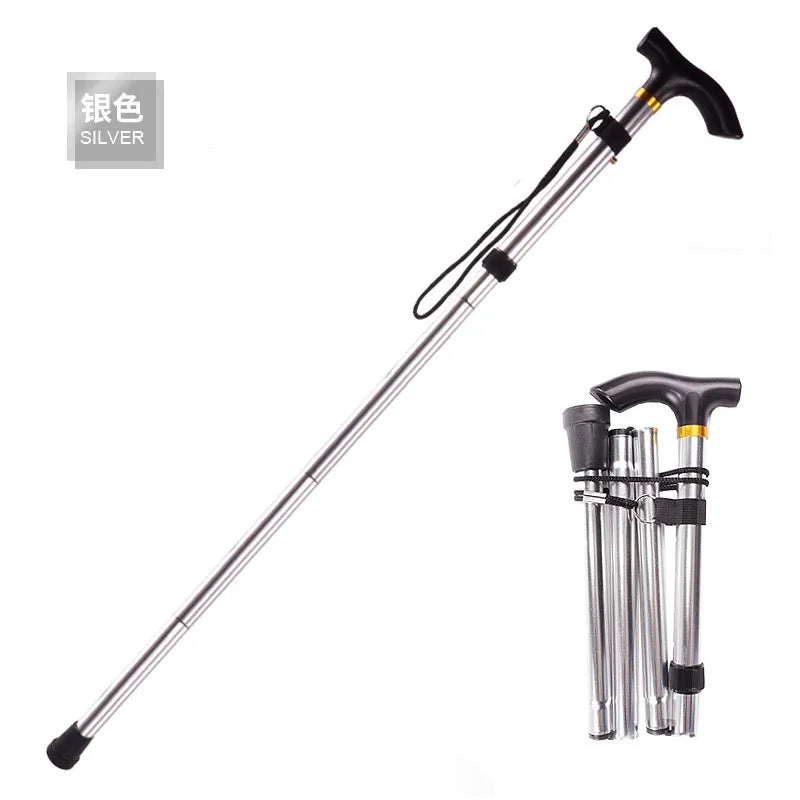 Multifunction Walking Stick Trekking Poles Telescopic Fold Crutches Hiking Stick Crutch Elderly Metal Stick Walking Cane Outdoor