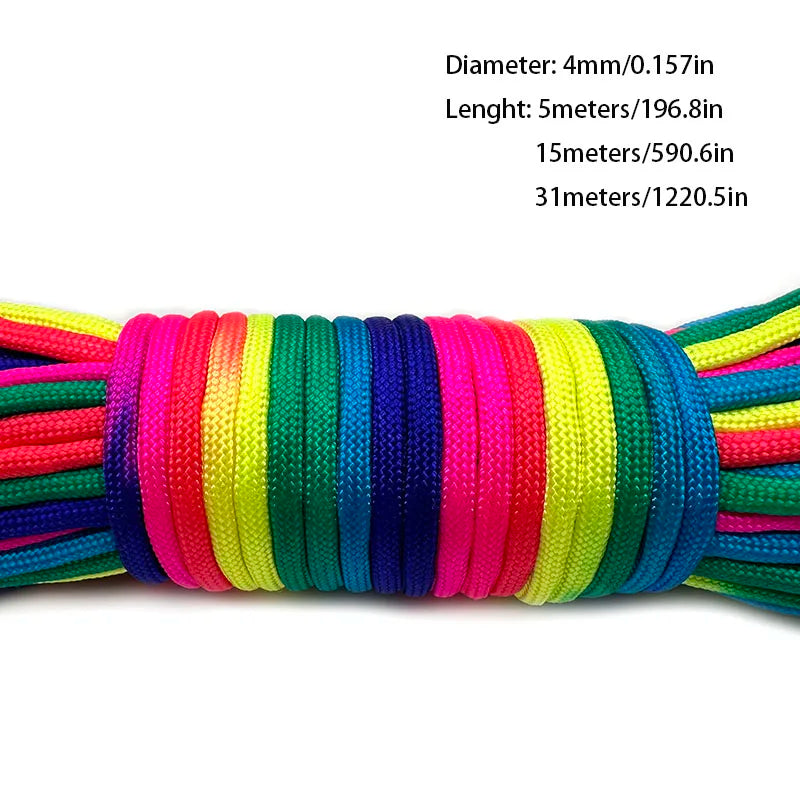 31mRainbow Paracord Rope 2mm/3mm/4mm 7 Strands Climbing Parachute Rope Survival Gear Bracelet Durable Cord for Outdoor Activitie