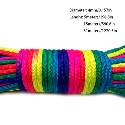 31mRainbow Paracord Rope 2mm/3mm/4mm 7 Strands Climbing Parachute Rope Survival Gear Bracelet Durable Cord for Outdoor Activitie