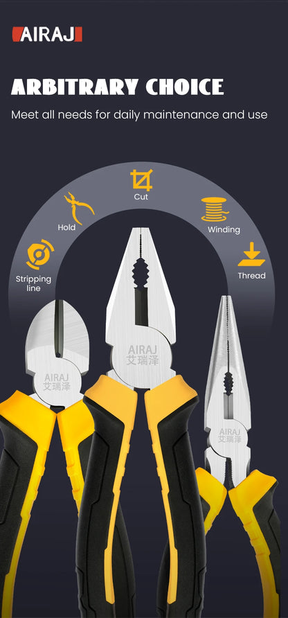 AIRAJ 6/8 Inch Wire Pliers Sharp Large Opening Stripping Pliers Industrial Grade Multifunctional Hardware Manual Tools