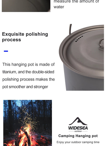 Widesea Camping Tableware Titanium Cookware Set Tourism Cauldron Outdoor Cooking Pot Frying Pan Picnic Kitchen Hiking Trekking