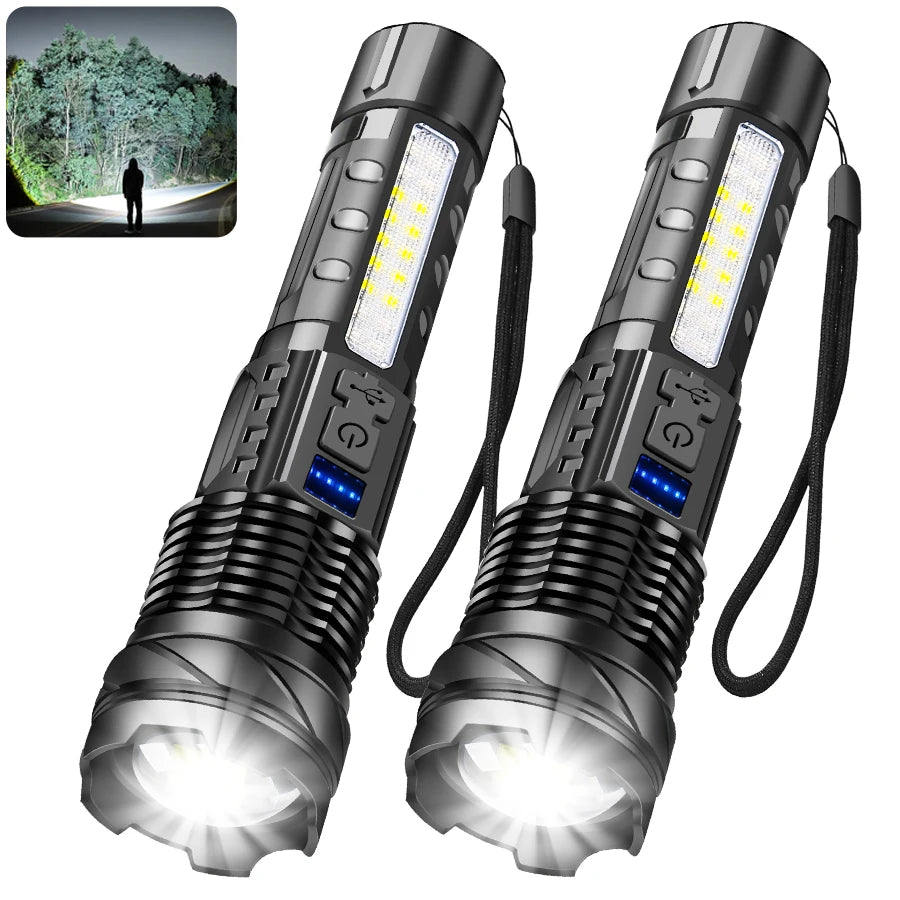 LED Flashlight Rechargeable Torch High Power Strong Light Flashlight Long Range Tactical Zoom Lamp Outdoor Camping Lantern