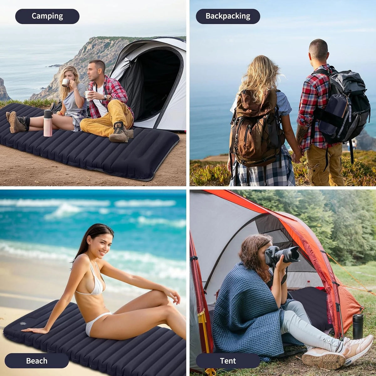 Extra Thick 4 Inch Camping Sleeping Pad Outdoor Camping Self-Inflating Mats Spliceable Hiking Fishing Sleeping Pad