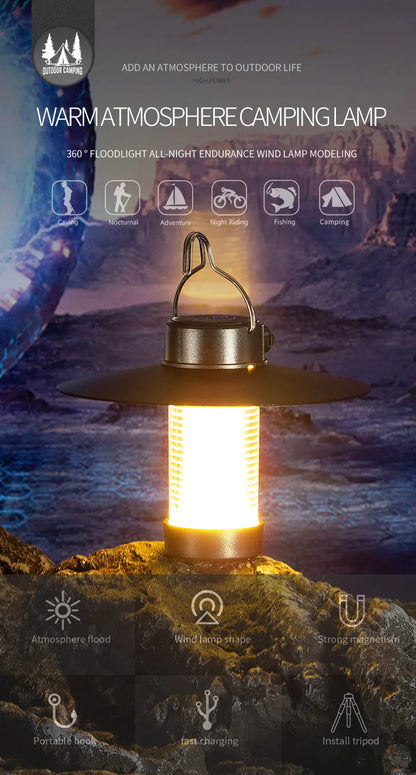 LED Camping Tent Lights Magnet Emergency Light Type-c Charging Camping Lantern Dimmable Hanging Lights for Outdoor Travel