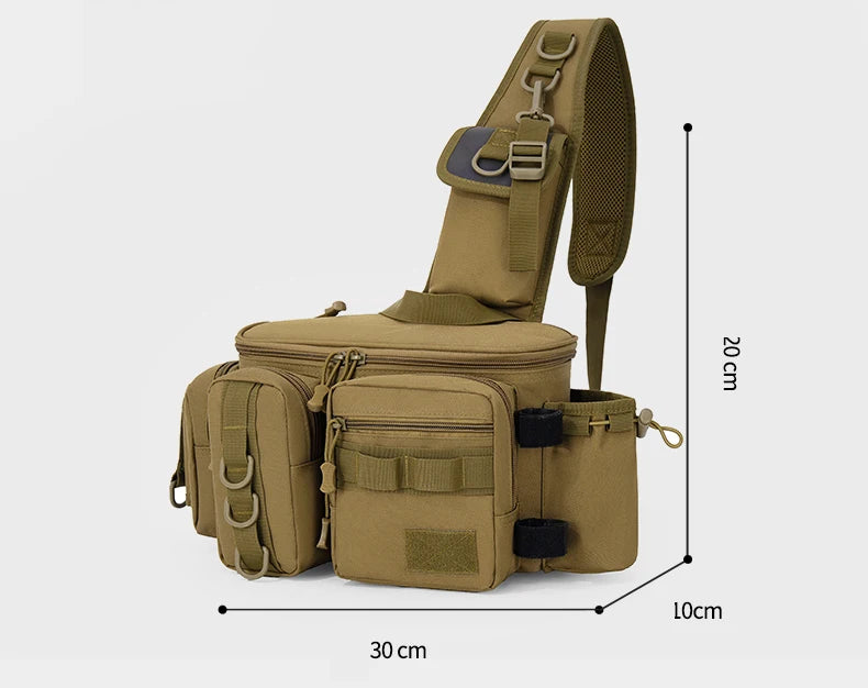 Fishing Tackle Sling Backpack with Rod Holder