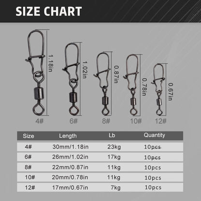Stainless Rolling Swivels with Snap (50 Pack)