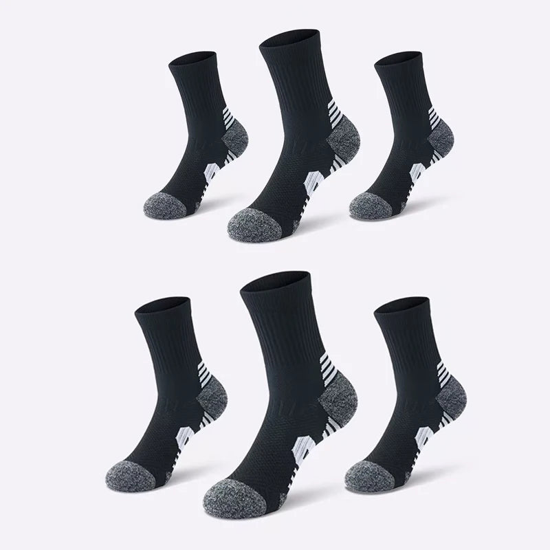 3 Pairs Men's Athetic Socks Sports Breathable Outdoor Running Compression Socks Traning Long Black White  BLUE Stretch Socks