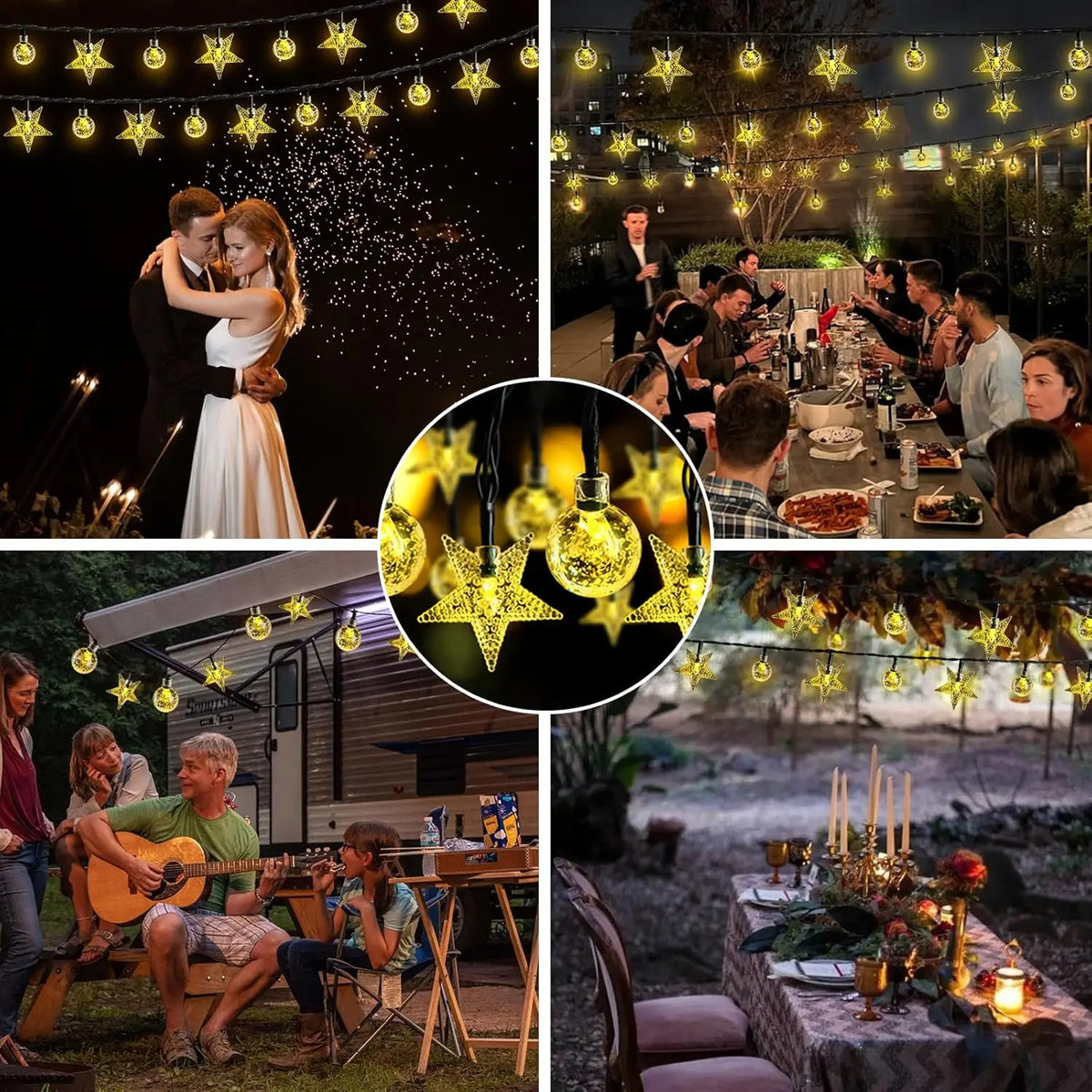 Solar LED String Lights Outdoor Camping Decor Crystal Ball and Stars String Lights 8 Modes Solar Lamp for Halloween Christmas