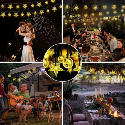 Solar LED String Lights Outdoor Camping Decor Crystal Ball and Stars String Lights 8 Modes Solar Lamp for Halloween Christmas