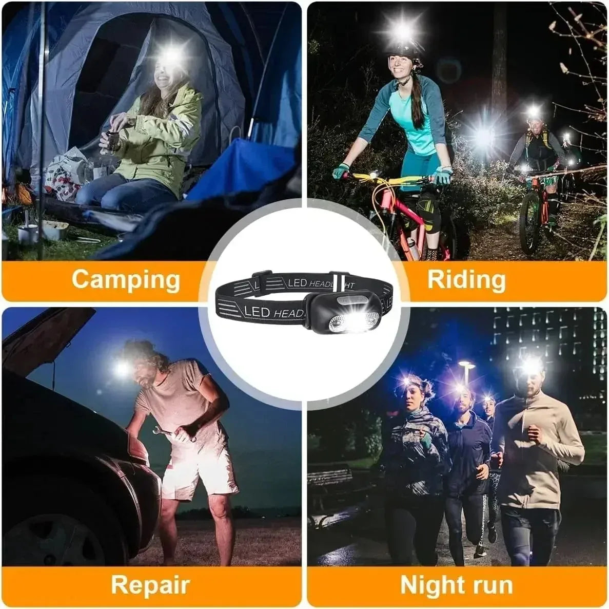 HOMEFISH Super Bright LED Headlamp  Rechargeable Sensor Headlight Waterproof Flashlight for Camping Hiking Fishing Emergenc