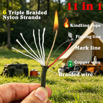 6 Kindling 550 25/100FT 10-Core Paracord 4mm Outdoor Camping Survival Tool Fit PE Fire Rope Fishing Cotton Line Parachute Hiking