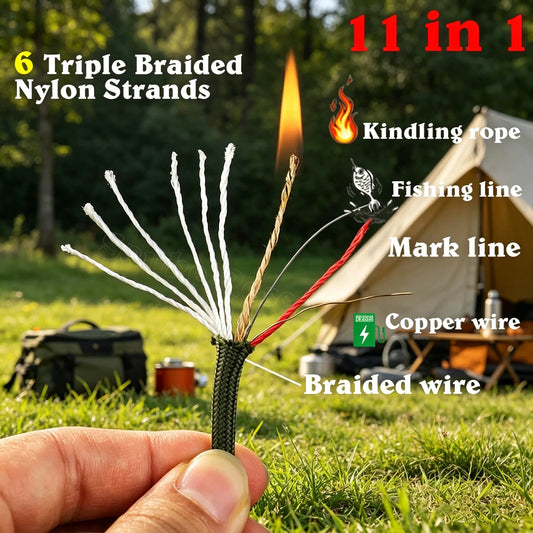 6 Kindling 550 25/100FT 10-Core Paracord 4mm Outdoor Camping Survival Tool Fit PE Fire Rope Fishing Cotton Line Parachute Hiking