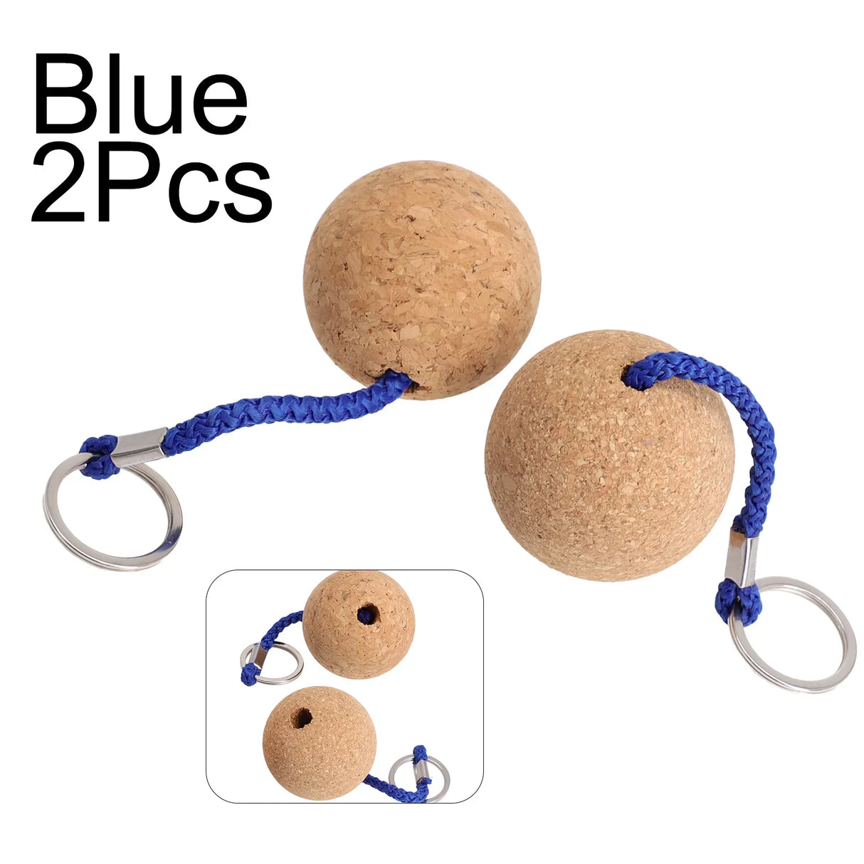 2PCS Floating Cork Ball Keychain – 50mm Buoyant Wooden Key Ring with Rope for Sailing, Kayak & Boat Accessories