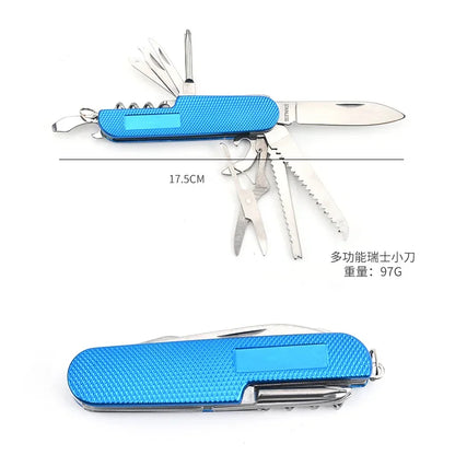 11 IN 1 Multi-purpose Knife Multitools Stainless Steel Folding Knife Wood Handle Outdoor Keychain Pocket Knife Tools