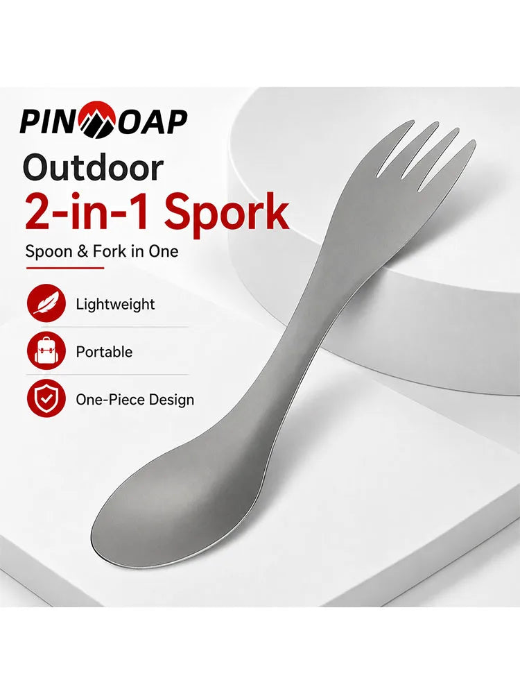 PINMOAP 1/2PCS Outdoor Titanium Spork 2 In 1 Spoon Fork Camping Utensils Lightweight Portable Tableware For Hiking Picnic Travel