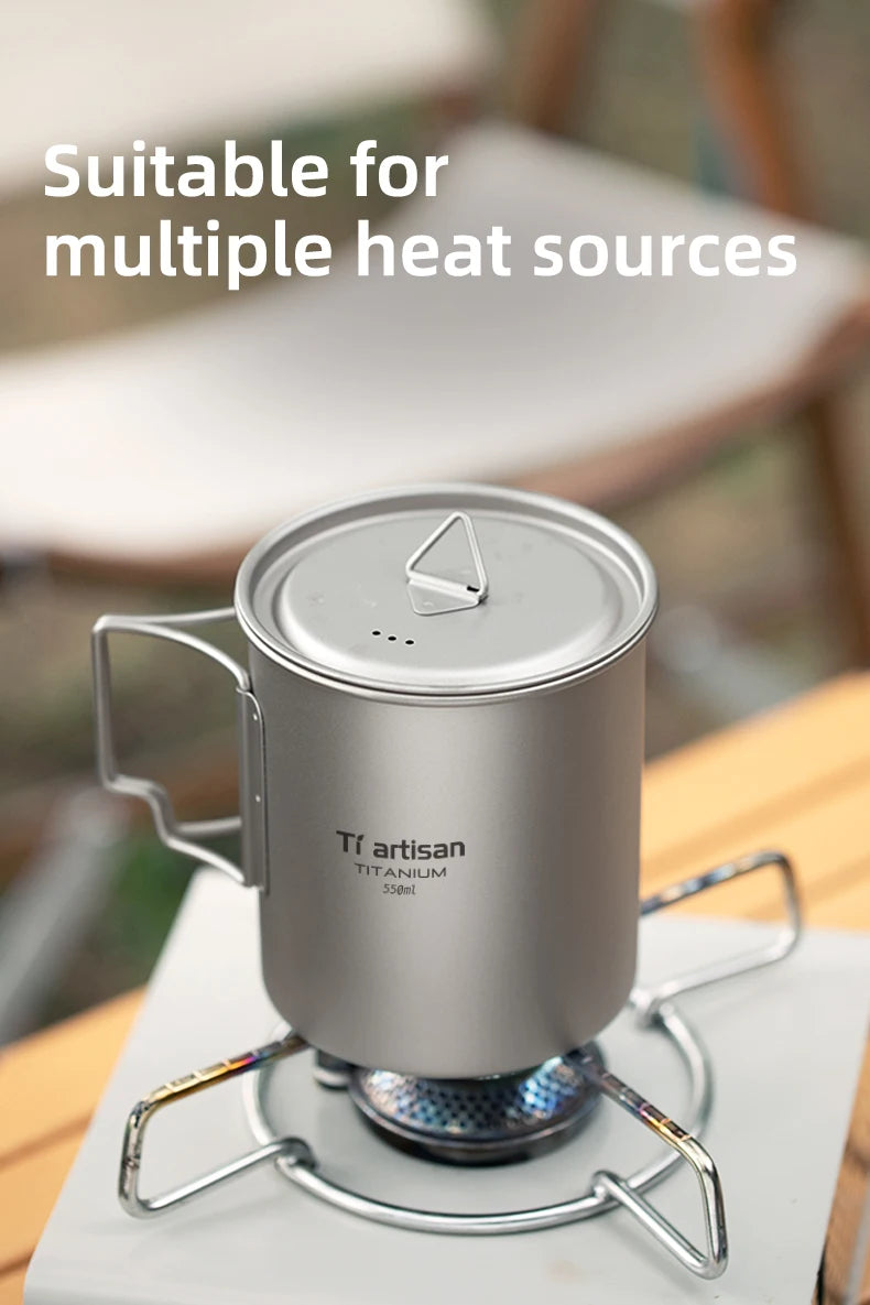 Tiartisan Titanium 750ml Foldable Coffee Mug Tea Cup With Lid Outdoor Camping Hiking Ultralight Portable Hanging Boiling Pot