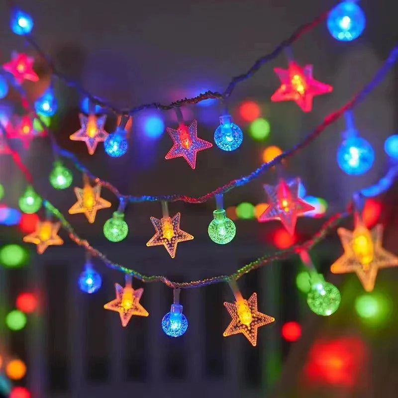 Solar LED String Lights Outdoor Camping Decor Crystal Ball and Stars String Lights 8 Modes Solar Lamp for Halloween Christmas