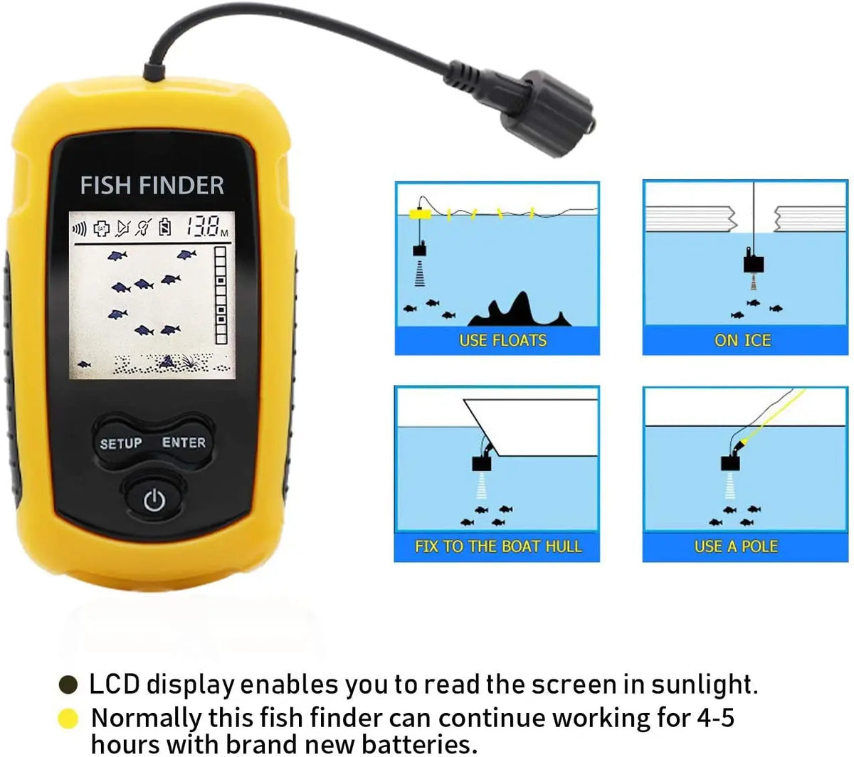 Portable Sonar Fish Finder with Fish Alarm, 100m Depth
