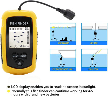 Portable Sonar Fish Finder with Fish Alarm, 100m Depth