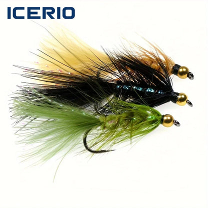 ICERIO Brass Beadhead Woolly Bugger Streamers (12 Pack)
