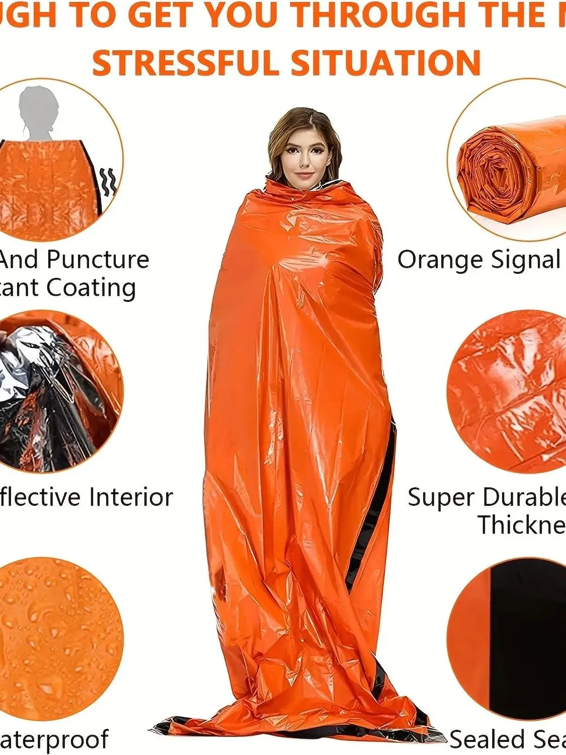 2 Person Emergency Shelter Bivy Survival Tent Kit Mylar Tube Tent Sleeping Bag Waterproof Outdoor SOS Thermal Blanket Reusable
