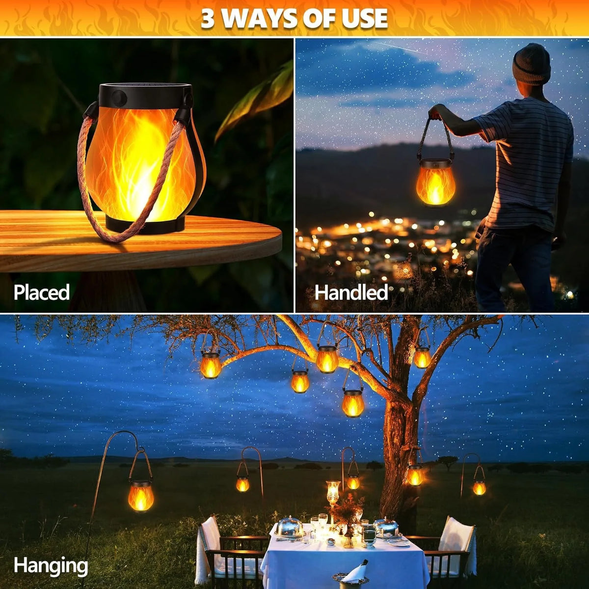 Solar Flame Rope Lantern – Flickering 3D Flame, Type-C
