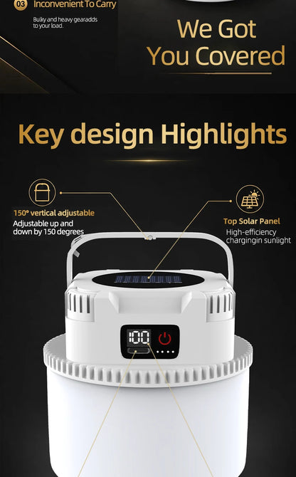 Solar LED Camping Lamp – Type-C Charging, with Hook
