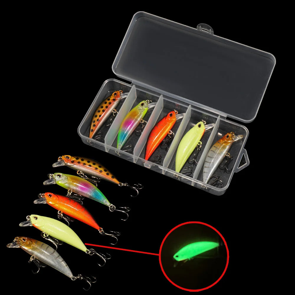 5pcs Fishing Lure Kit Sinking Minnow Trout Artificial Bait Crank Bait Bass Hook Wobbler Fishing Tackle Box Floating Jerkbait