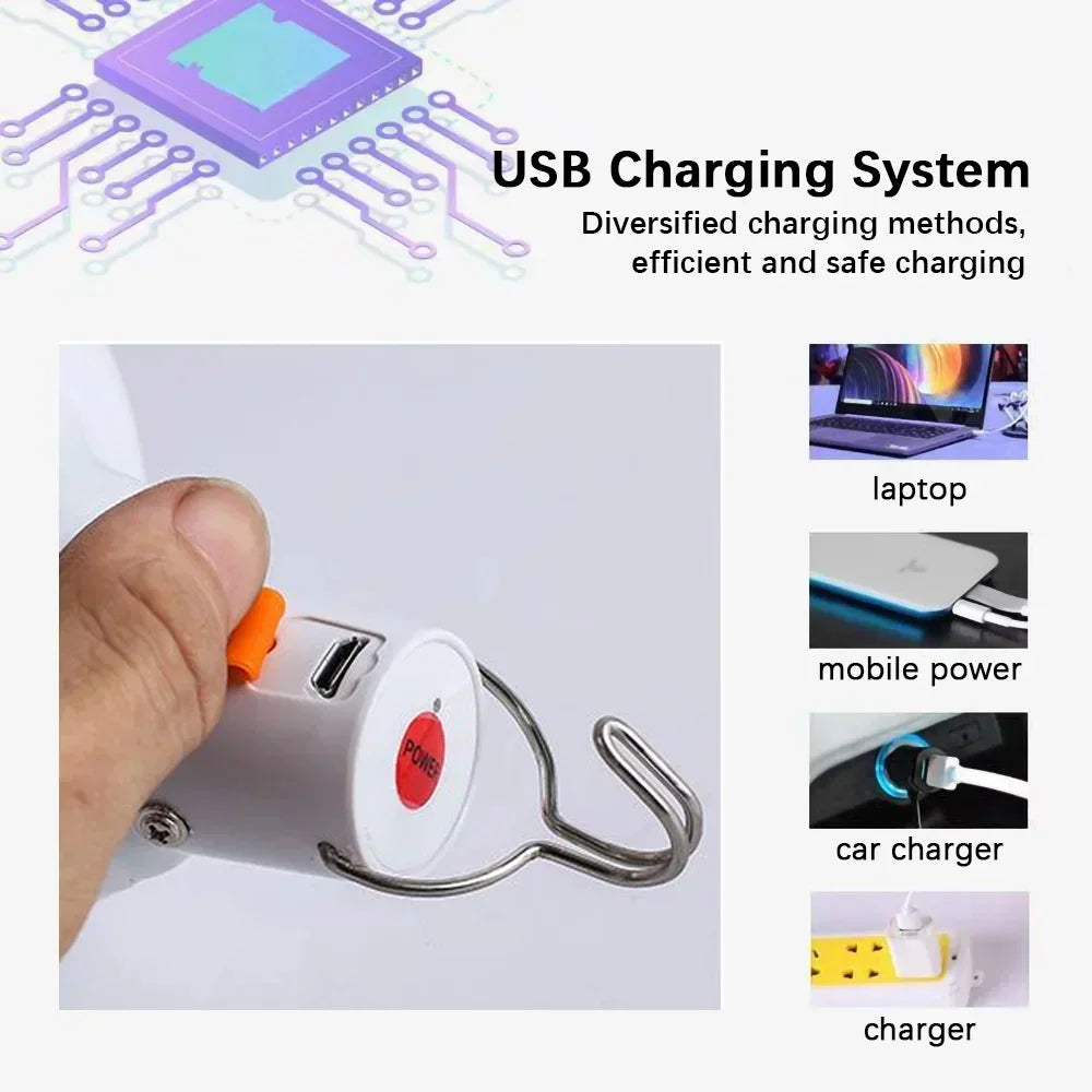Rechargeable Portable Camping Brightness Light Dimmable LED Bulb Waterproof Outdoor Tent Light Emergency Night Light with Hook