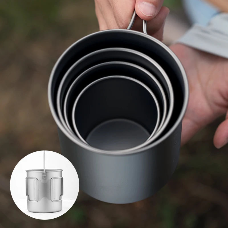 Tiartisan Titanium 750ml Foldable Coffee Mug Tea Cup With Lid Outdoor Camping Hiking Ultralight Portable Hanging Boiling Pot