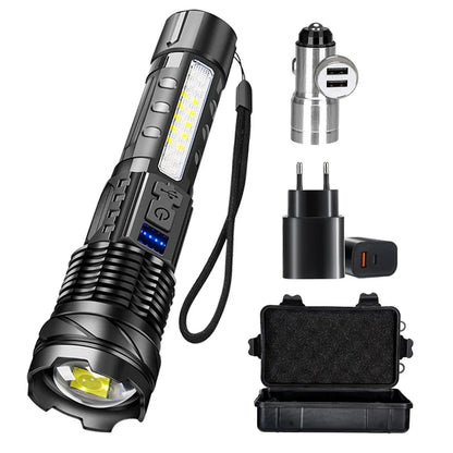 LED Flashlight Rechargeable Torch High Power Strong Light Flashlight Long Range Tactical Zoom Lamp Outdoor Camping Lantern