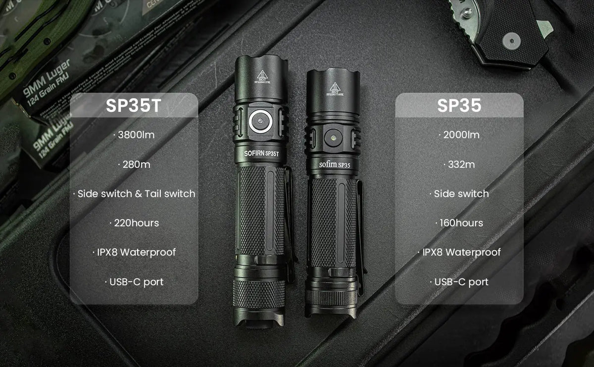 Sofirn SP35T 3800lm Tactical 21700 Flashlight Powerful LED Light USB C Rechargeable Torch with Dual Switch Power Indicator ATR
