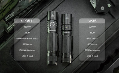 Sofirn SP35T 3800lm Tactical 21700 Flashlight Powerful LED Light USB C Rechargeable Torch with Dual Switch Power Indicator ATR
